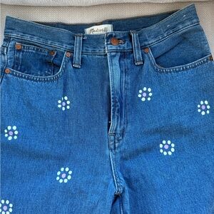 Madewell High Rise Blue Jeans with Floral Embroidery